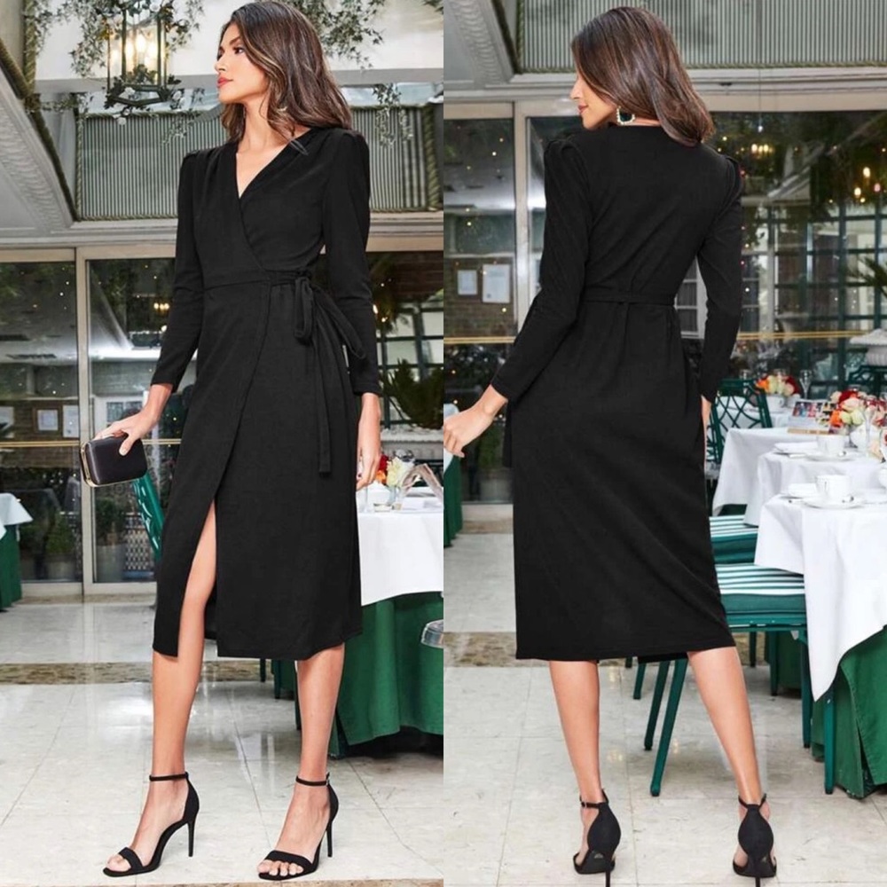 Blazer dress long sleeve wrap black